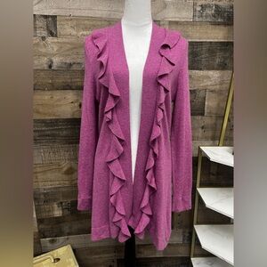 Magaschoni Cashmere Ruffle Open Front Cardigan Sweater